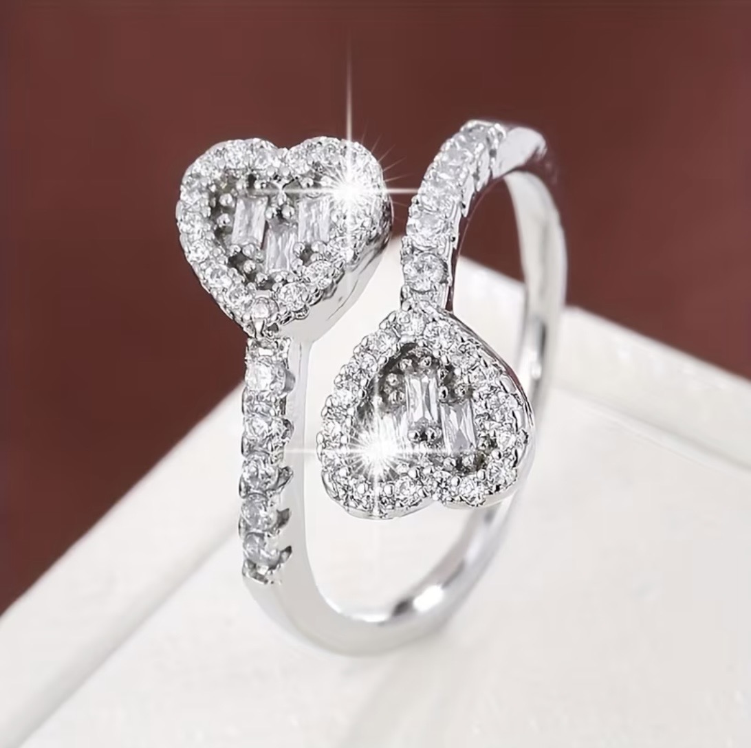 Amour Double Heart Ring in Silver